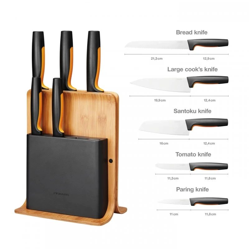 Комплект 5 бр. ножове FunctionalForm с бамбукова поставка